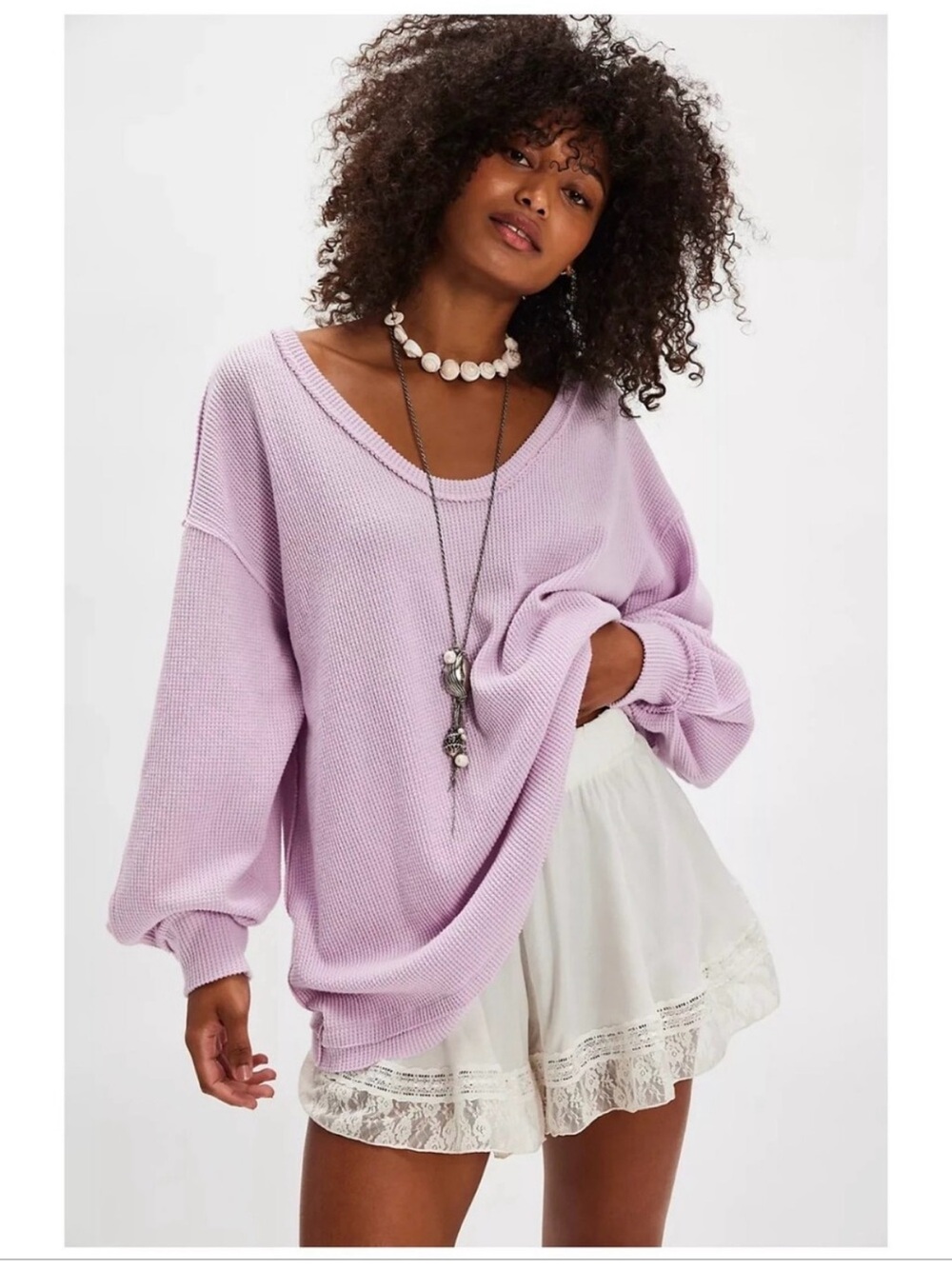 Free People We The Free Coast 2 Coast Thermal Waffle Knit Purple Size L NWOT